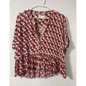 Anthropologie Red short sleeve flowy blouse